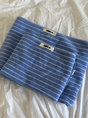TEKLA Blue & White Striped Cotton Towel Set